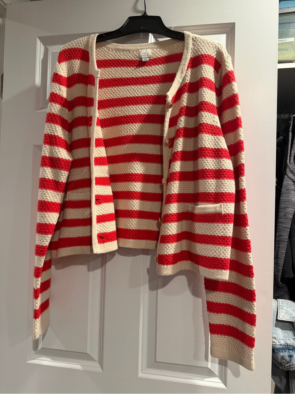 A New Day Red and Cream Striped Button-Front Cardigan from Target